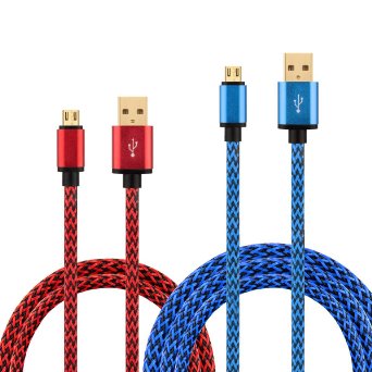 USB 2.0 A to Micro B Cable [6ft   3ft], [Top Quality Made] Durable Rugged Braided Fast Charging Quick Speed Charger Cord for Samsung, Galaxy S6 S7 Note 4 5 Edge Plus, Android Cell Phone (Blue  Red)