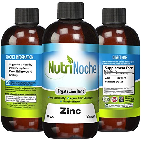 NutriNoche Liquid Zinc - Best Zinc Supplement - Colloidal Minerals - 30 PPM 8 oz Bottle