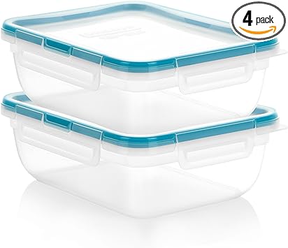 Snapware Total Solution 4-PC (8.5 Cup) Large Size Plastic Food Storage Containers Set with Lids, Meal Prep Food Containers, BPA-Free Lids with Locking Tabs