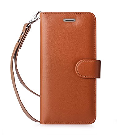 iphone 8 plus wallet case, iphone 7 plus wallet case, FYY [RFID Blocking wallet] 100% Handmade Genuine Leather Wallet Case for iPhone 8 Plus/7 plus Dark Brwon