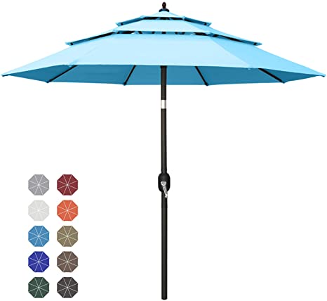 ABCCANOPY 11FT 3 Tiers Market Umbrella Patio Umbrella Outdoor Table Umbrella with Ventilation and Push Button Tilt for Garden, Deck, Backyard and Pool,8 Ribs Turquoise