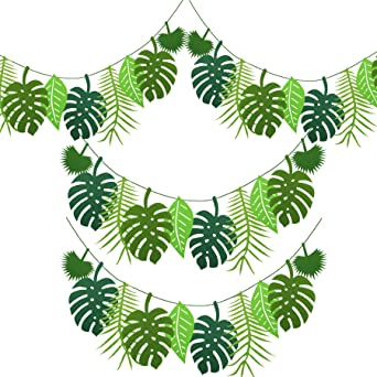 2 Pack Tropical Leaf Banner Hawaii Luau Party Leaves Garland Summer Beach Theme Wedding Birthday Party Decor