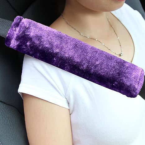 Amooca Soft Faux Sheepskin Seat Belt Shoulder Pad for a More Comfortable Driving, Compatible with Adults Youth Kids - Car, Truck, SUV, Airplane,Carmera Backpack Straps 2 Packs Dark Purple