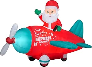 Gemmy Animated Christmas Inflatable Santa in Vintage Plane, 5 ft Tall, Multi