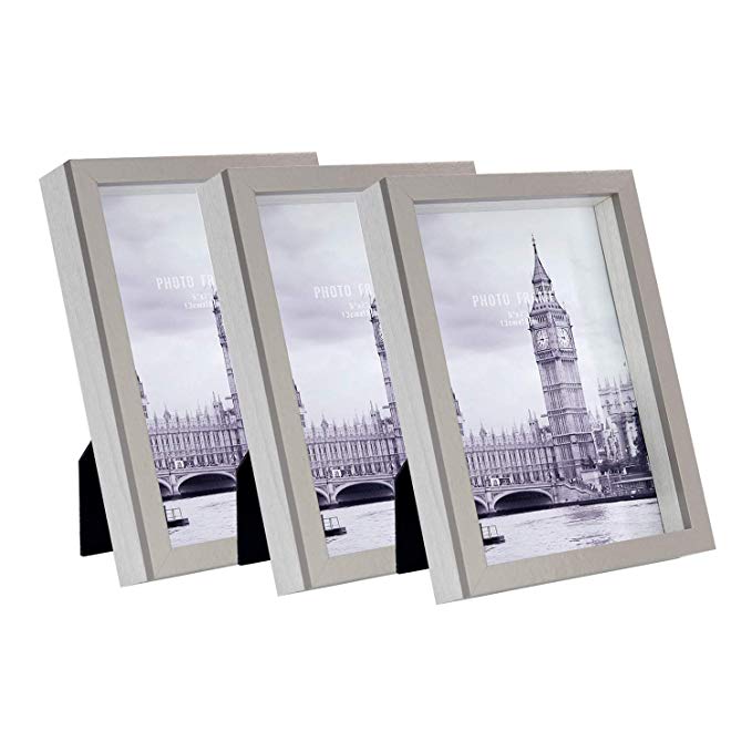 Home&Me Wood Picture Photo Frame 5 x 7 Inches 3 Pack White Grey