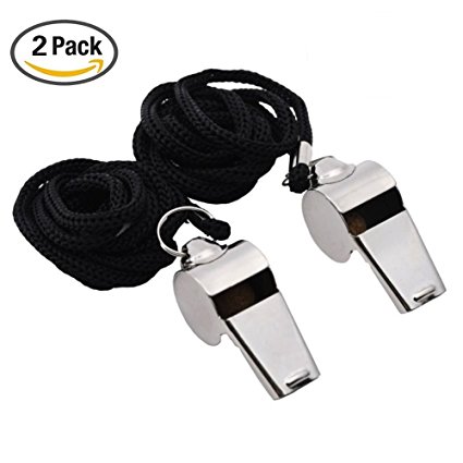 Giveet Metal Whistle with Lanyard, Stainless Steel and Durable, Extra loud Referee Coach Whistles for Football, Basketball, Soccer, School, Lifeguard Emergency, Pack of 2 PCS