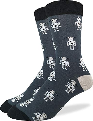 Good Luck Sock Men's Grey Robot Crew Socks,Large (Shoe size 7-12),Grey