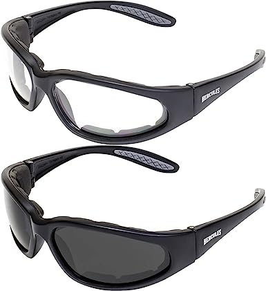 Global Vision Hercules Plus Padded Safety Motorcycle Sunglasses Black Frames Clear   Smoke Lenses