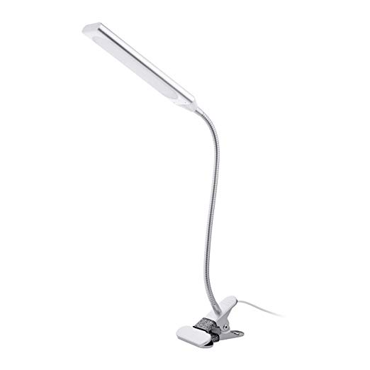 Clamp Desk Lamp, Led Clip on Reading Light, 5W Energy-Saving USB Desk Lamp, Dimmable, Adjustable Between 3 Modes & 14 Brightness Levels, Clamp Lamp for Desk, Table, Headboard and Computer (Silver)