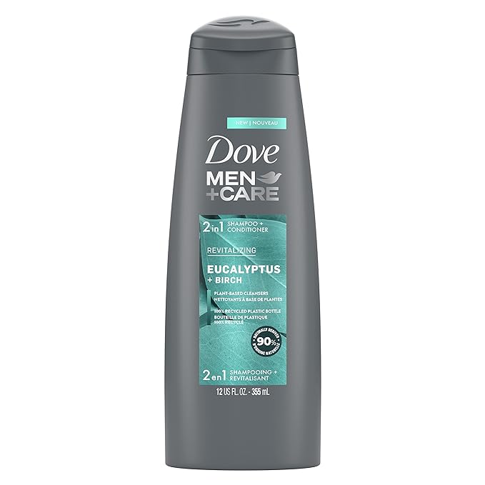 Dove Men Care 2 in 1 Shampoo & Conditioner For Healthy-Looking Hair Eucalyptus & Birch Naturally Derived Plant Based Cleansers 12 oz