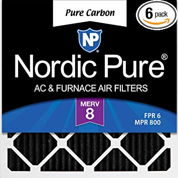 Nordic Pure 20x20x1 Pure Carbon Pleated Odor Reduction AC Furnace Air Filters 6 Pack, 20x20x1PCP-6, 6 Piece