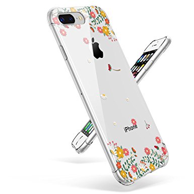 iPhone 7 Plus Case, iPhone 8 Plus Case, GVIEWIN Clear Soft TPU Gel Skin Ultra-Thin Slim Fit Transparent Flexible Flora Cover Perfect Grip for Apple iPhone 7 Plus, iPhone 8 Plus (Spring Flowers)