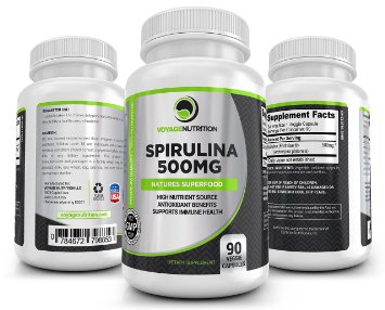 Spirulina Capsules 500MG: Natures High Nutrient Superfood. Sourced & Manufactured in the USA. Powerful Antioxidant Benefits. Cardiovascular, Eye & Brain Health & Immune System Support. 90 Capsules.
