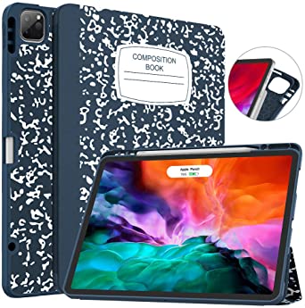 Soke New iPad Pro 12.9 Case 2020 & 2018 with Pencil Holder - [Full Body Protection   Apple Pencil Charging   Auto Wake/Sleep], Soft TPU Back Cover for 2020 iPad Pro 12.9(Book Navy)