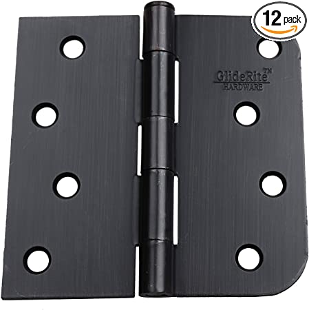 GlideRite Hardware 4000-SQ-58-ORB-12 Oil Rubbed Bronze Finish 4 inch Steel Door Hinges 0.625 Radius and Square Corners 12 Pack, 4"