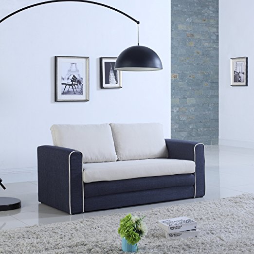 Modern 2 Tone Modular / Convertible Sleeper (Dark Blue / Beige)