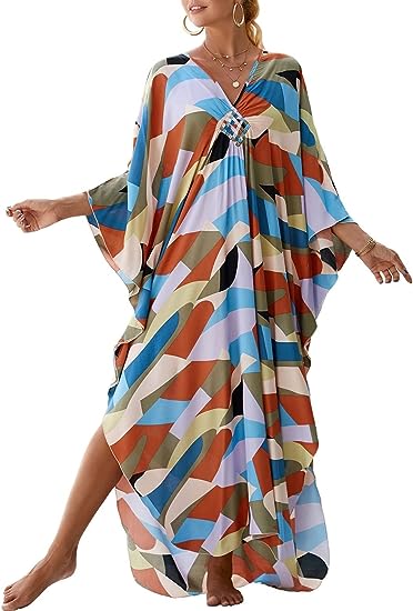 Bsubseach Kaftan Dresses Cover Up for Swimwear Women Plus Size Animal Print Caftan Resort Dress