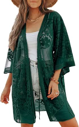 Bsubseach Kimonos for Women Lace Sexy Swimsuit Cover Ups Open Front Beach Robe Summer Cardigan