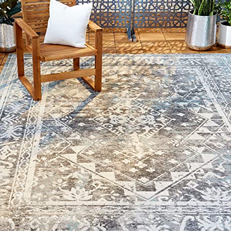 Home Dynamix Nicole Miller Patio Sofia Ivy Indoor/Outdoor Area Rug 7'9"x10'2", Modern Geometric Gray/Blue