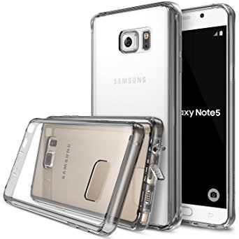 Galaxy Note 5 Case, Ringke [Fusion] Crystal Clear PC Back TPU Bumper w/ Screen Protector [Drop Protection/Shock Absorption Technology][Attached Dust Cap] For Samsung Galaxy Note 5 - Smoke Black