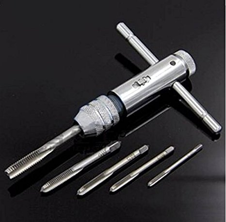 Forsun T-Handle Ratchet Tap Wrench with 5pcs M3-M8 Machine Screw Thread Metric Plug Tap