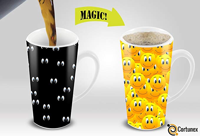 Heat Sensitive Mug | Color Changing Coffee Mug | Funny Coffee Cup | V shape Smiley Face Mug 16oz| Funny Coffee/Tea Cup | 100% Ceramic