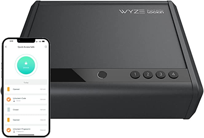 WYZE Gun Safe with Instant Fingerprint, Backlit Keypad, App Unlock, Physical Key. Smart Features with Simple Secure App, Track Usage , Interior LED,12-months Monitor Battery Life, 195 Cubic , Black