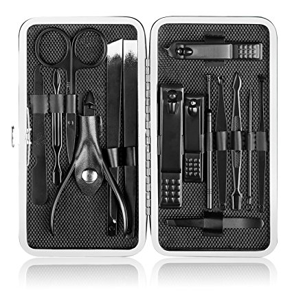 TedGem Manicure Pedicure Set Nail Clippers,15 In 1 Nail Clippers, Stainless Steel Pedicure Kit Nail Scissors Grooming Kit with Black Leather Travel Case