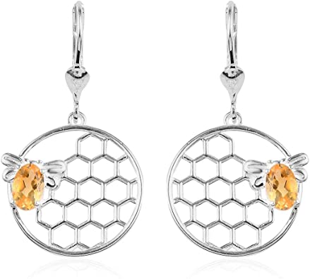 925 Sterling Silver Oval Citrine Dangle Drop Earrings Jewelry for Women Ct 0.7