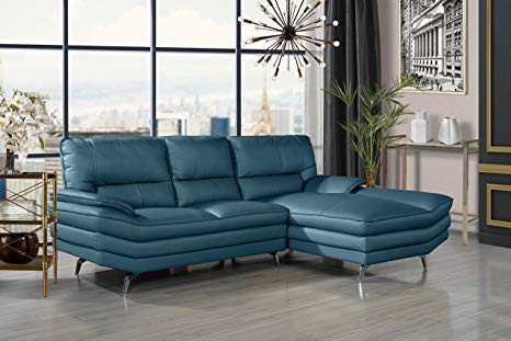 Divano Roma Furniture Living Room Leather Sectional Sofa, L-Shape Couch with Chaise Lounge (Teal)