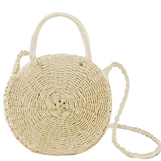 Donalworld Women Beach Bag Round Straw Crochet Shoulder Summer Bag Purse