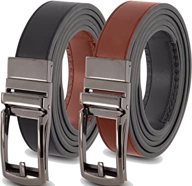 Reversible Ratchet Belt - Genuine Leather - 1 Belt , 2 Colors! One Size (Up to 51”) Adjustable