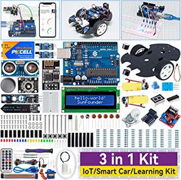 SunFounder 3 in 1 IoT/Smart Car/Learning Ultimate Starter Kit Compatible with Arduino IDE, Scratch, Online Tutorials, 192 Items, 87 Projects, Including Controller Board Compatible with Arduino UNO