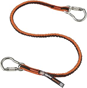 Ergodyne Squids 3111F(x) Shock Absorbing Tool Lanyard, Two Stainless-Steel Auto Locking Carabiners, Tool Weight Capacity 15lbs