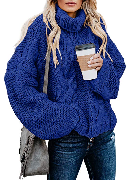 FARYSAYS Women's Cable Knit Turtleneck Long Sleeve Oversize Chunky Pullover Sweater Outerwear