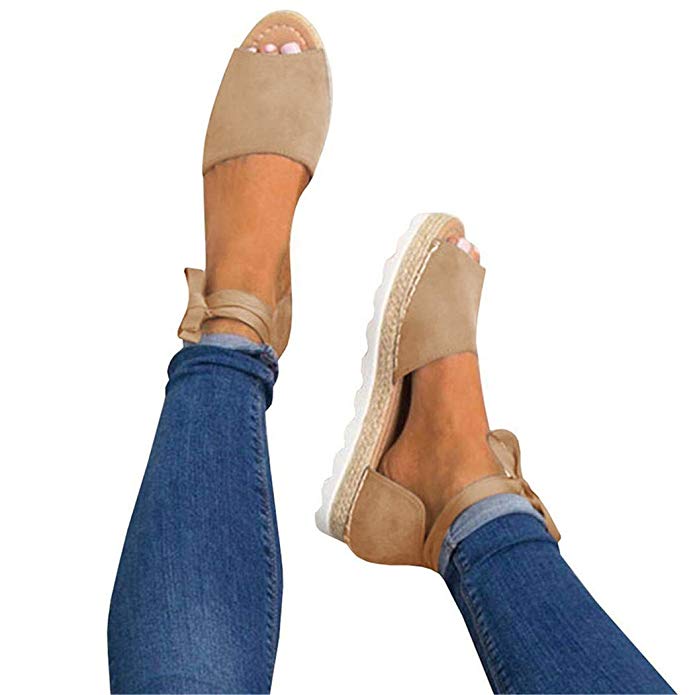 Mafulus Womens Espadrille Flat Sandals Ankle Strap Open Toe Summer Platform Wedge Sandals