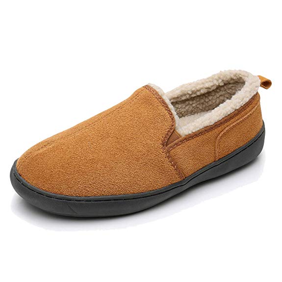 TRIPLE DEER Men's Warm Suede Fleece Lined Moccasin Slipper Anti-Slip Comfort Indoor Outdoor House Shoes