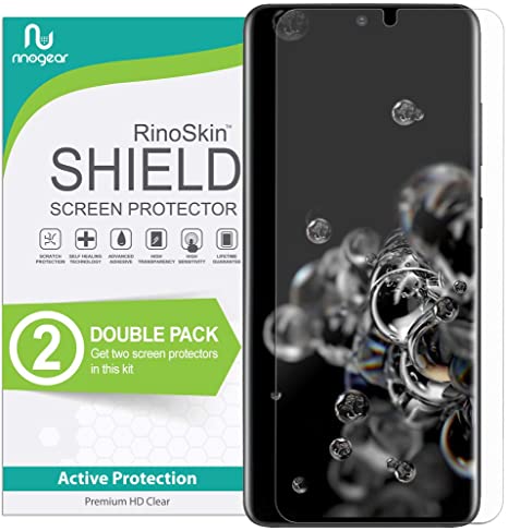 (2-Pack) RinoGear Screen Protector for Samsung Galaxy S20 Ultra (Fingerprint ID Compatible) Case Friendly Galaxy S20 Ultra Screen Protector Accessory Full Coverage Clear Film