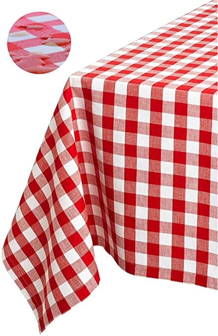 TEKTRUM 100% Polyester Waterproof 70 X 70 inch 70"X70" Square Checker Checkered Tablecloth Table Cover -Spill Proof/Stain Resistant/Wrinkle Free-for Camping Picnic, Dinner, Restaurant (Red and White)