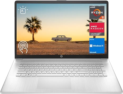 HP 2023 Newest 17 Laptop, 17.3" HD  Touchscreen Display, AMD Ryzen 5 7530U Processor (Beats i7-1165G7), 32GB RAM, 1TB SSD, Wi-Fi 6, HDMI, Backlit KB, Webcam, Windows 11 Home, Silver, KKE Accessories