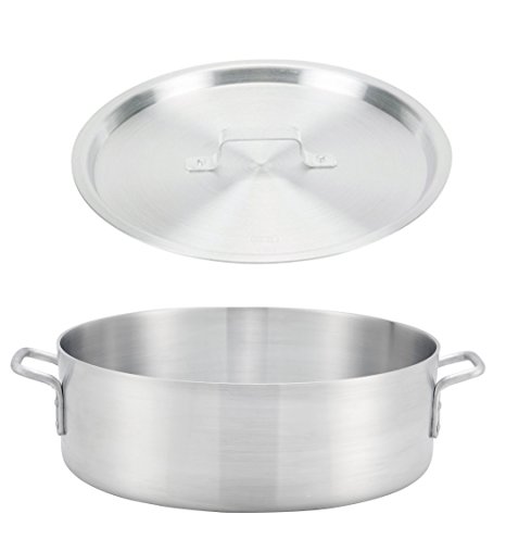 Winco ALB-18, 18-Quart 15.8" x 5.5" Standard Heavy Aluminum Brazier Pan with Cover, Heavy-Duty Commercial Grade Braiser Pan with Lid, NSF