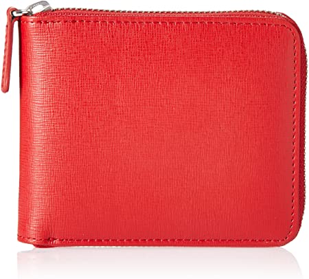 Royce Leather RFID Blocking Zip Around Wallet in Saffiano Leather, Red, One Size