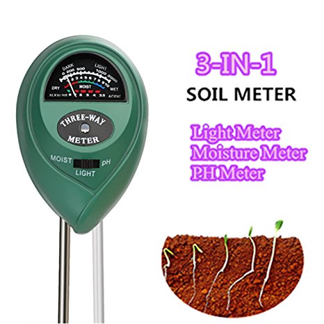 HNRLOY Soil pH Meter, 3 in 1 Soil Moisture Meter, Light and Soil PH Acidity Tester, Soil Tester Kit Tools For Garden, Farm, Lawn, Indoor & Outdoor (No Batteries needed)