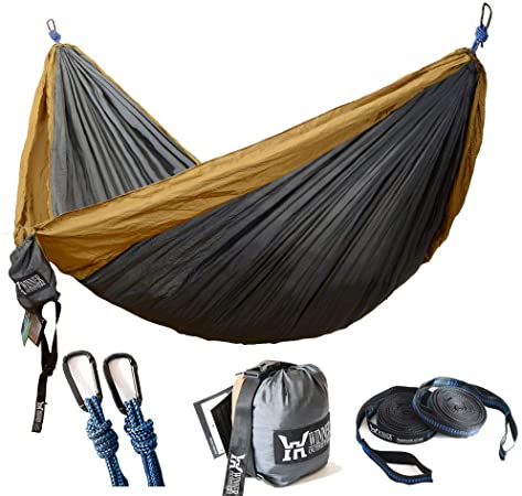 WINNER OUTFITTERS Double Camping Hammock - Lightweight Nylon Portable Hammock, Best Parachute Double Hammock for Backpacking, Camping, Travel, Beach, Yard. 118"(L) x 78"(W)