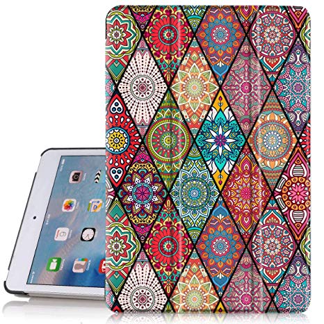 iPad Mini 4 Case, Hocase PU Leather Smart Case w/Unique Pattern Design, Auto Sleep/Wake Feature, Microfiber Lining Hard Back Cover for iPad Model A1538/A1550 (2015) - Mandala Flowers