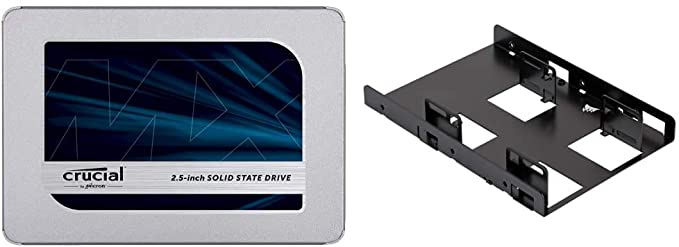 Crucial MX500 500GB 3D NAND SATA 2.5 Inch Internal SSD, up to 560MB/s - CT500MX500SSD1 & Corsair Dual SSD Mounting Bracket 3.5" CSSD-BRKT2, Black