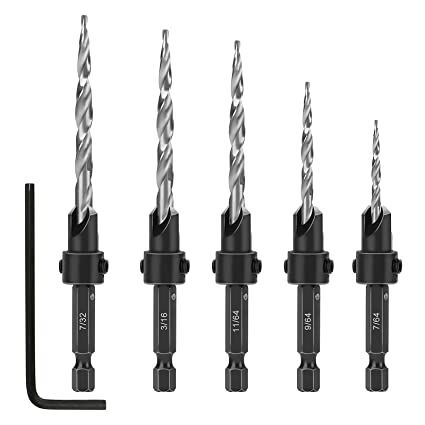 Ideashop Wood Countersink Drill Bit Set 5 Pieces Countersink Drill Adjustable Professional Drill Bits with 1 Hex Key Wrench for Metal, Wood, Aluminum, Plastic