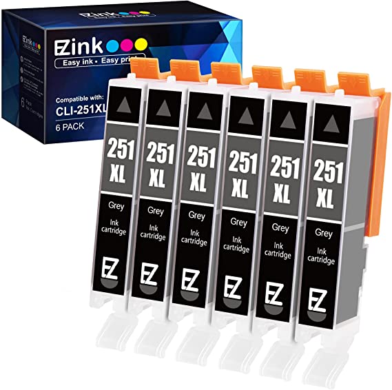 E-Z Ink (TM) Compatible Ink Cartridge Replacement for Canon CLI-251XL CLI 251 to use with PIXMA MX922 IP7220 MG5520 MG5420 IX6820 IP8720 MG7520 MG6320 Printer (Gray, 6 Pack)