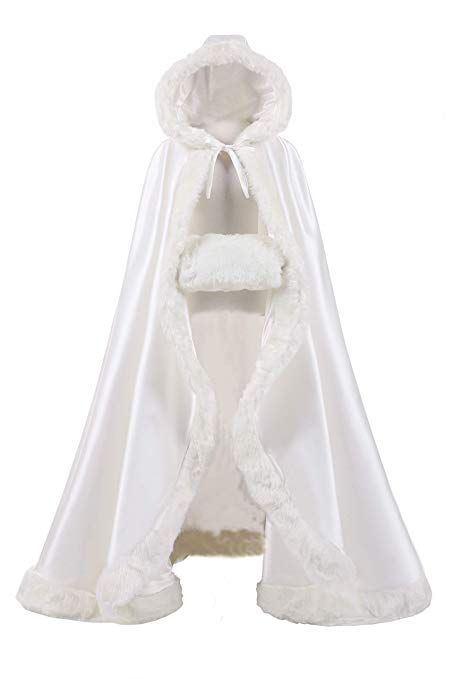 Wowbridal Women's 57in Bridal Cape Wedding Cloak With Hand Muff Floor-length