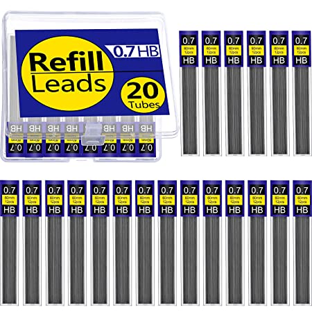 Tatuo 20 Tubes HB Black Lead Refills Mechanical Pencil Refills with Plastic Box, 240 Pieces (0.7 mm)